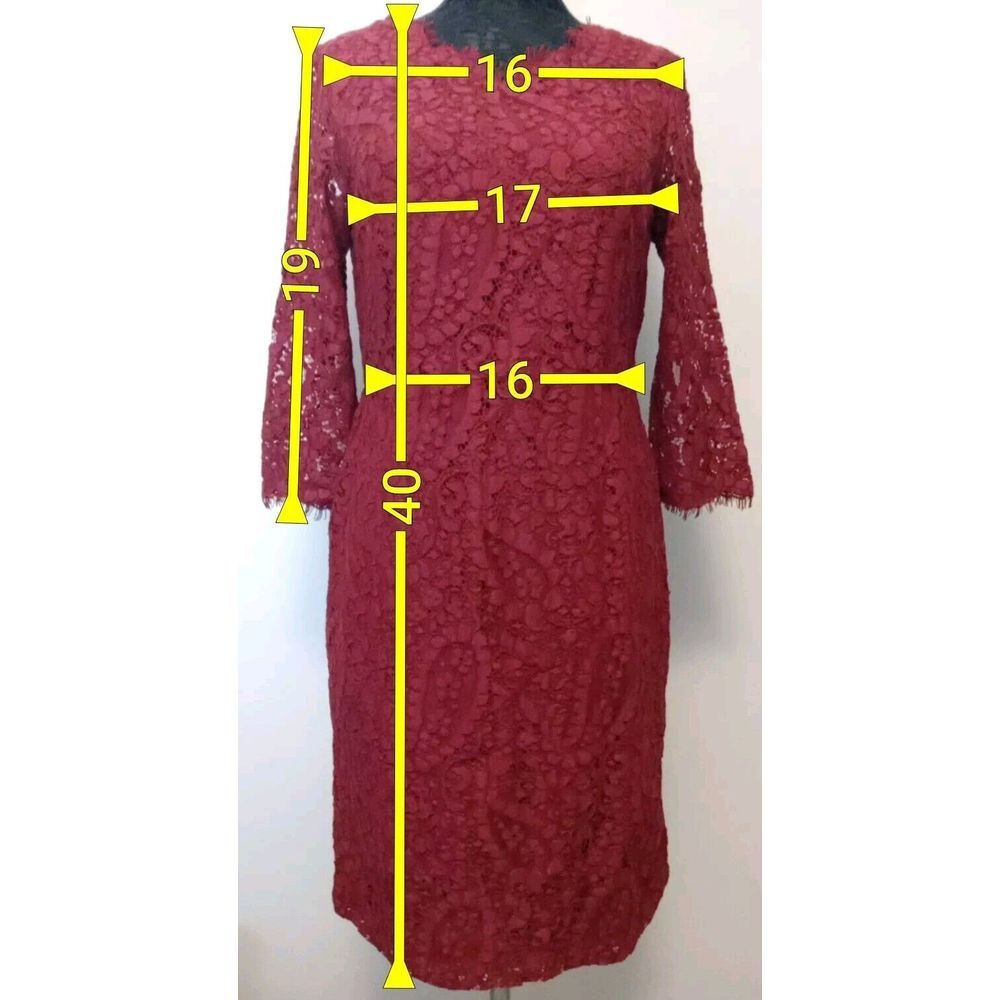 Talbots Women Burgundy Lace‎ Lined Full Zip Dress  Size 8 - Picture 2 of 7